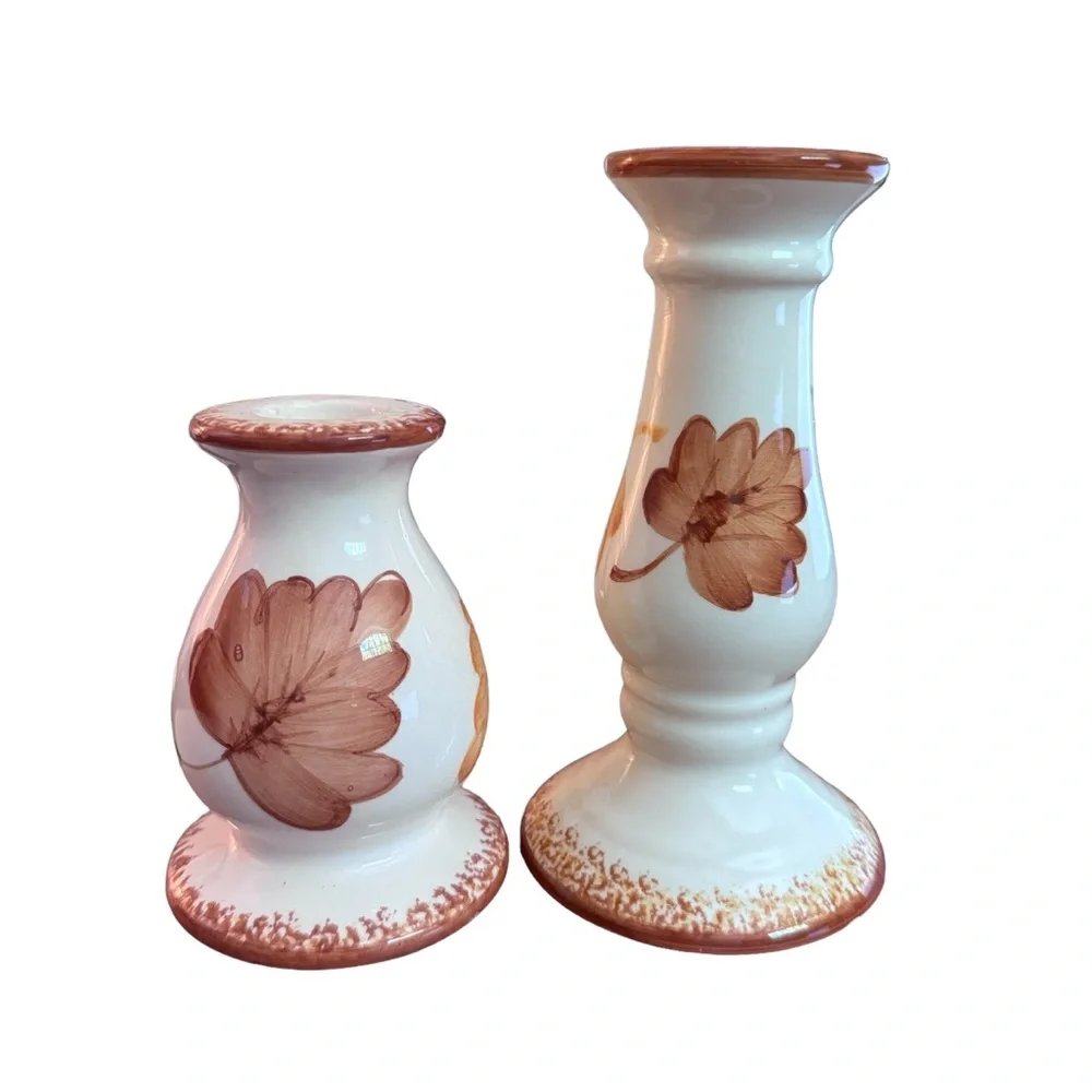 Autumn Leaf Ceramic Candle Holders - Set of Two